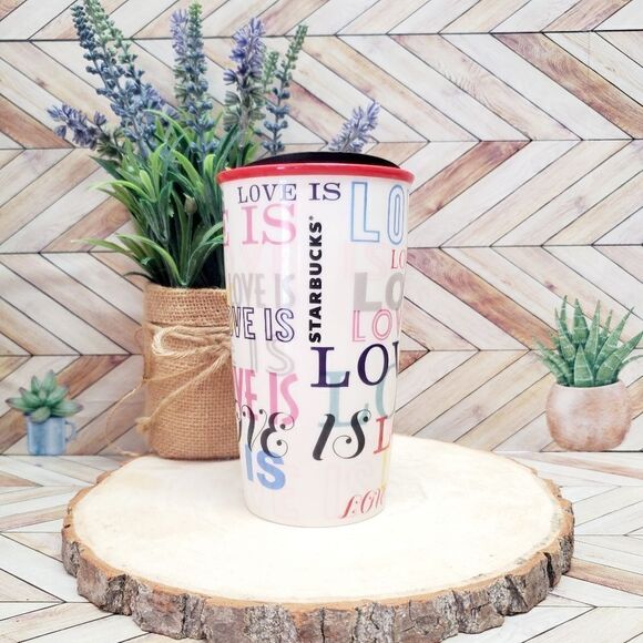 Starbucks Love Is Love Pride Double Wall Ceramic Travel To-Go Mug Lid 12 - Picture 1 of 4